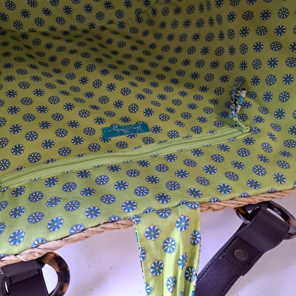 VERA BRADLEY Peacock Straw Tote Beach Pool Turquoise Green Seashells 2 Handles - Picture 2 of 15